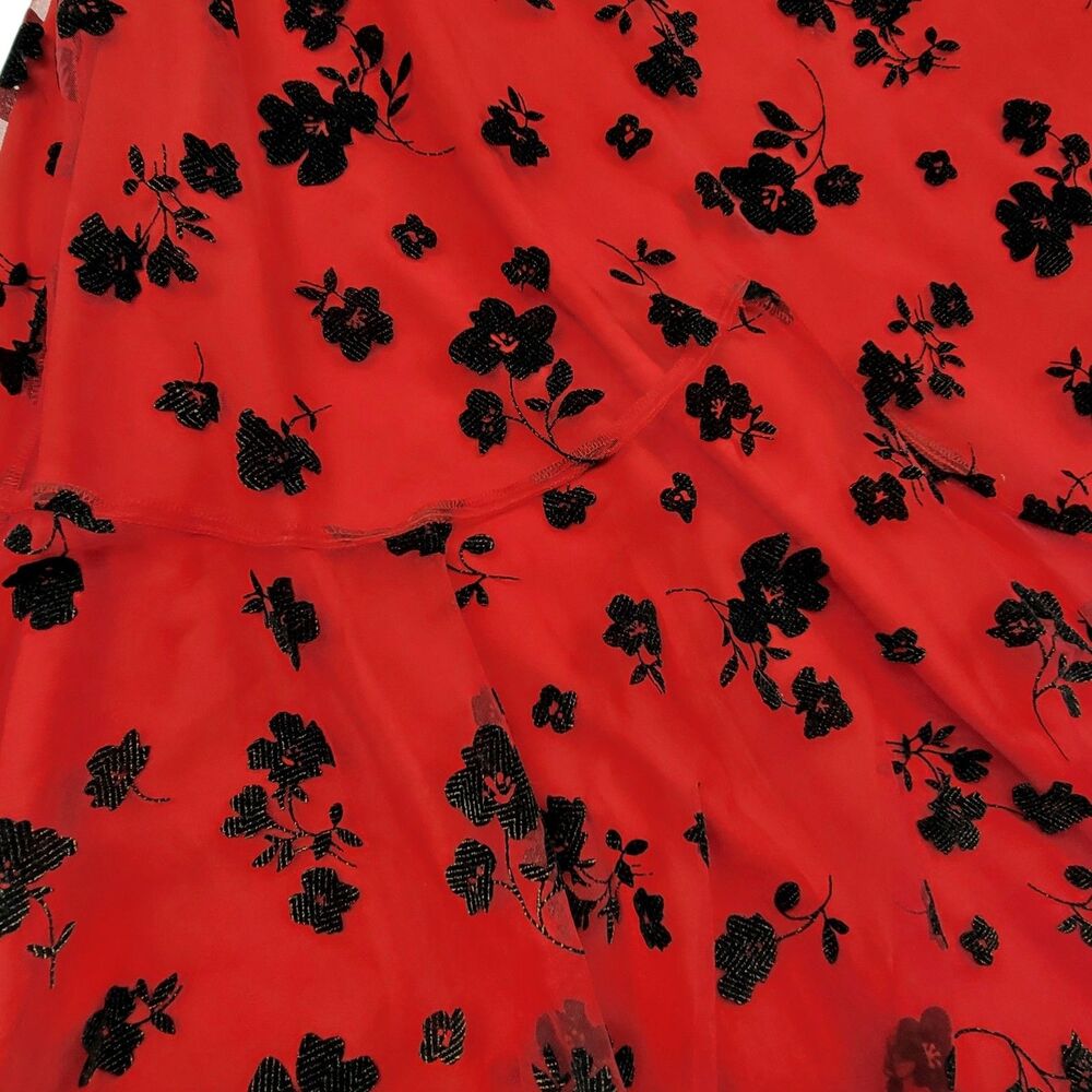 SHEIN Red and black Floral Dress Puff Sleeve Chiffon Boho Style XL - Picture 11 of 13
